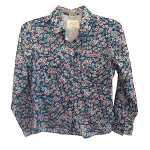 Ocean + Coast Girls Blue & Pink Floral Print Top, Large